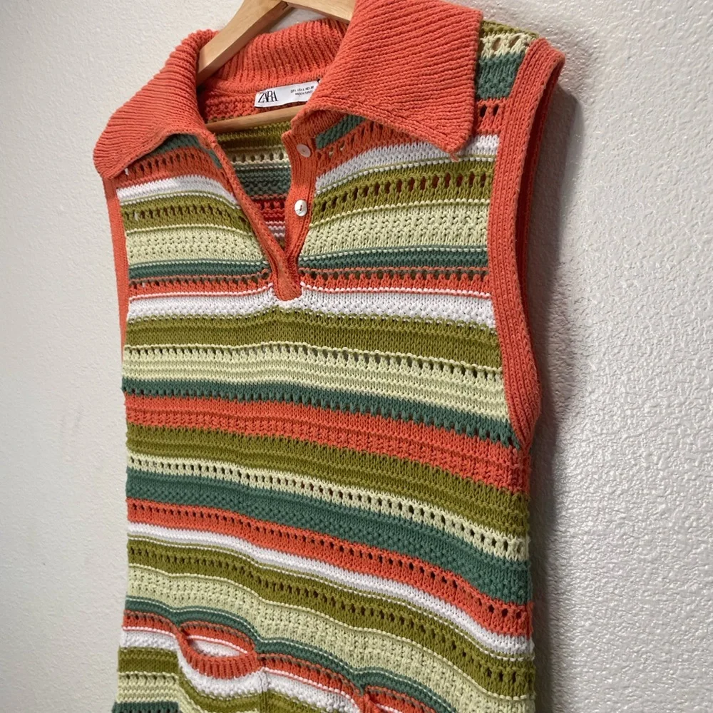 Zara Multicolor Crochet Dress Size Large Cottagecore Y2K - Picture 6 of 8